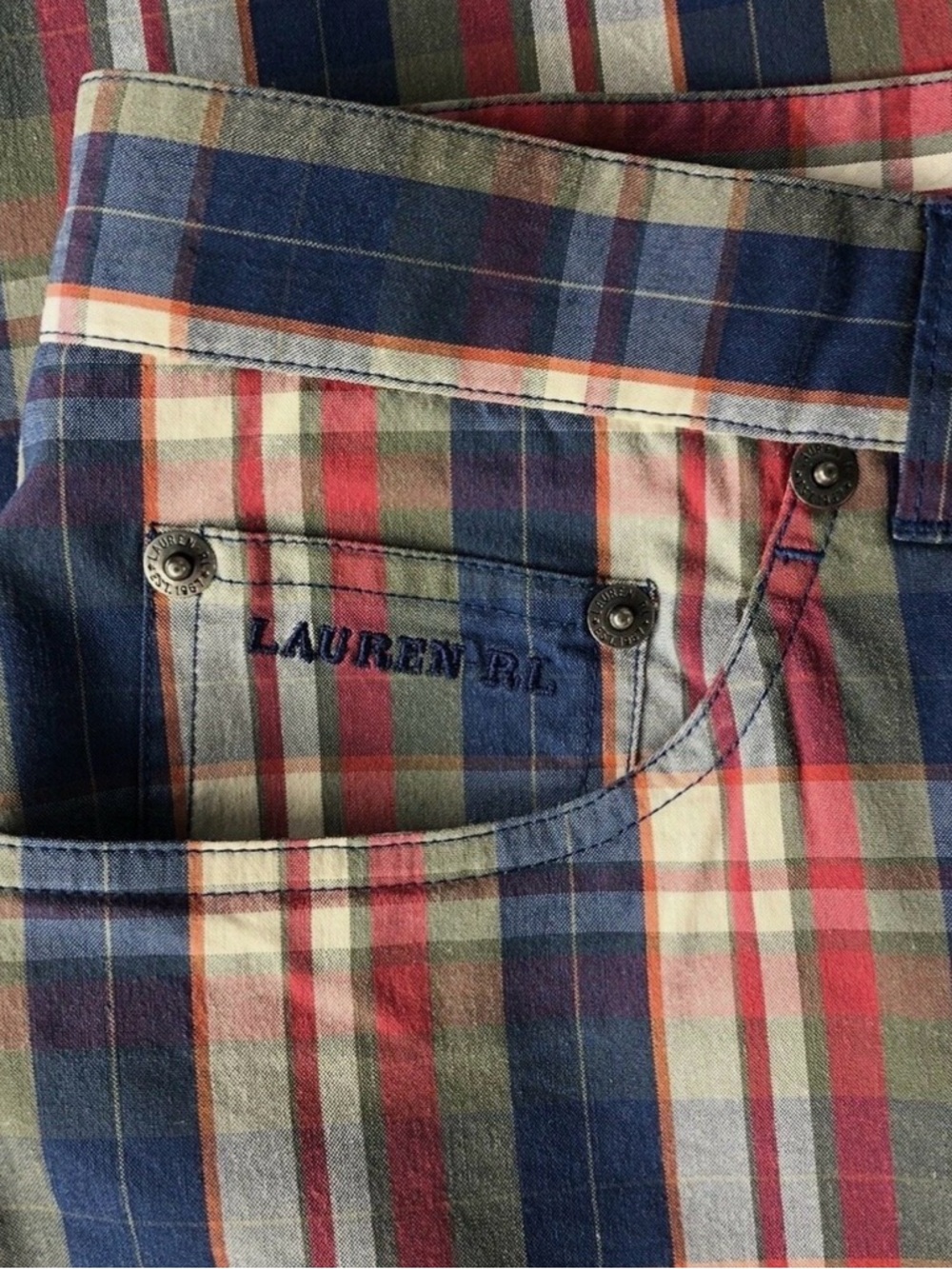 Lauren Ralph Lauren Womens Size 12 Blue Red Plaid Cropped Pants Capris - Picture 5 of 7